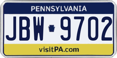 PA license plate JBW9702
