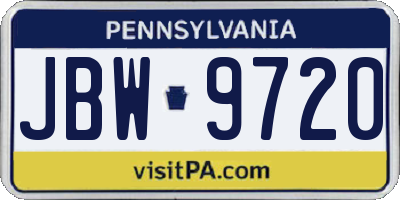 PA license plate JBW9720