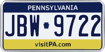 PA license plate JBW9722