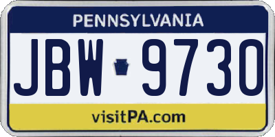 PA license plate JBW9730