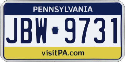 PA license plate JBW9731