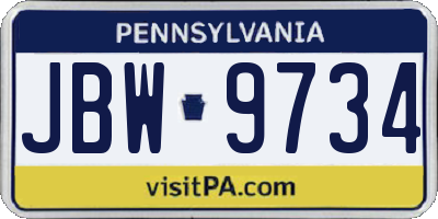 PA license plate JBW9734