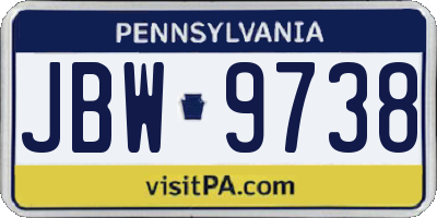 PA license plate JBW9738