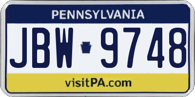 PA license plate JBW9748