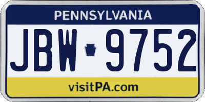 PA license plate JBW9752