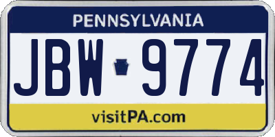 PA license plate JBW9774