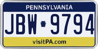 PA license plate JBW9794