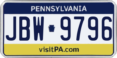 PA license plate JBW9796