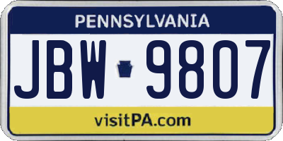 PA license plate JBW9807