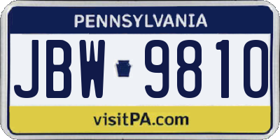 PA license plate JBW9810