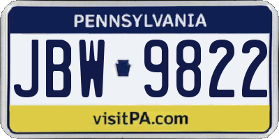 PA license plate JBW9822