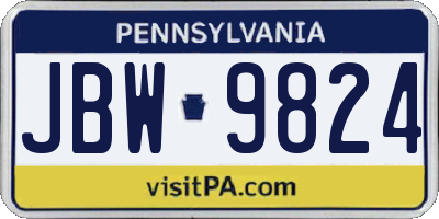 PA license plate JBW9824