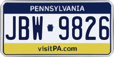 PA license plate JBW9826