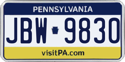 PA license plate JBW9830