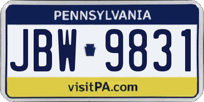 PA license plate JBW9831
