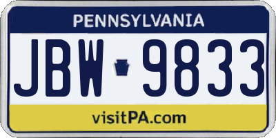 PA license plate JBW9833