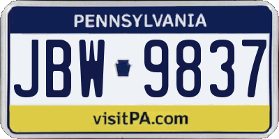 PA license plate JBW9837