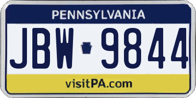 PA license plate JBW9844