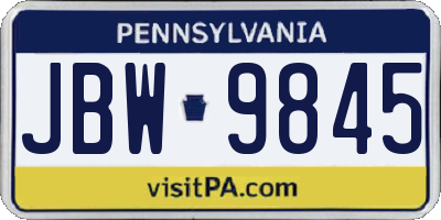 PA license plate JBW9845