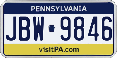 PA license plate JBW9846