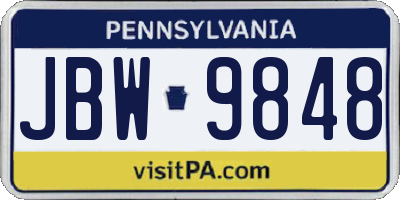 PA license plate JBW9848