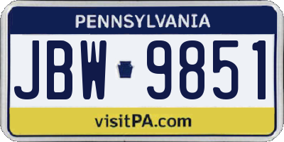 PA license plate JBW9851