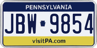 PA license plate JBW9854