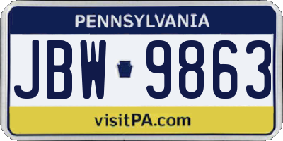 PA license plate JBW9863