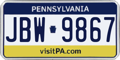 PA license plate JBW9867