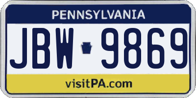 PA license plate JBW9869