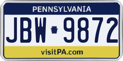PA license plate JBW9872