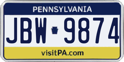 PA license plate JBW9874