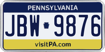 PA license plate JBW9876