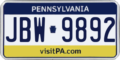 PA license plate JBW9892