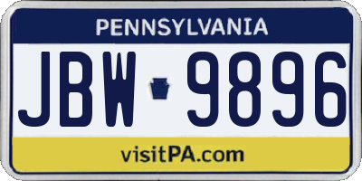 PA license plate JBW9896