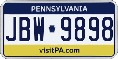 PA license plate JBW9898