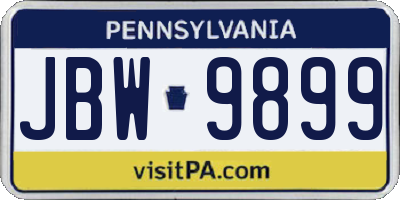 PA license plate JBW9899