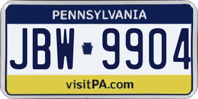 PA license plate JBW9904