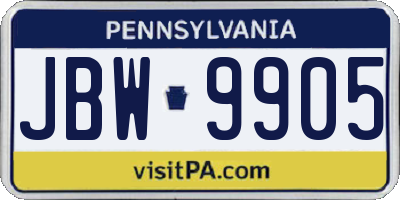 PA license plate JBW9905
