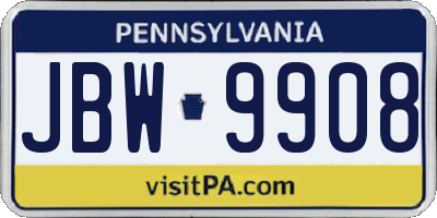 PA license plate JBW9908