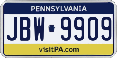 PA license plate JBW9909