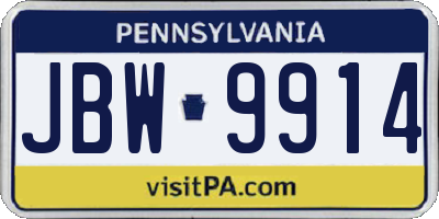 PA license plate JBW9914