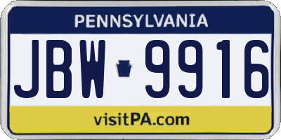 PA license plate JBW9916