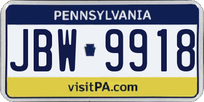 PA license plate JBW9918