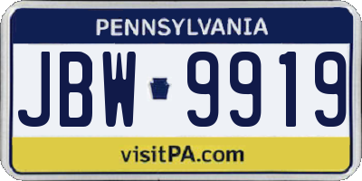PA license plate JBW9919