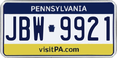 PA license plate JBW9921