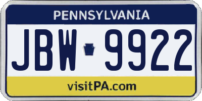 PA license plate JBW9922