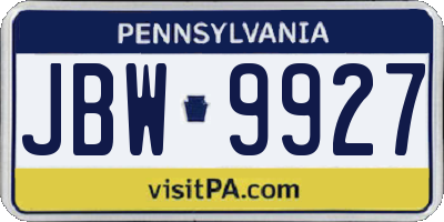 PA license plate JBW9927