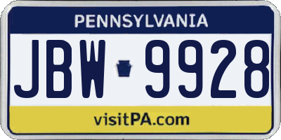 PA license plate JBW9928
