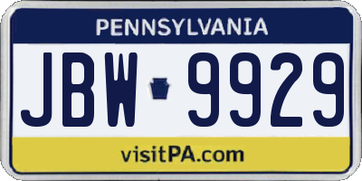 PA license plate JBW9929